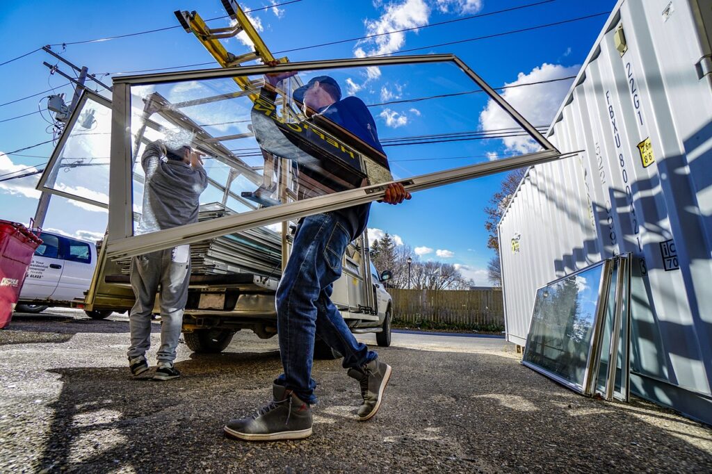 glass work, workers, carrying glass-3770982.jpg